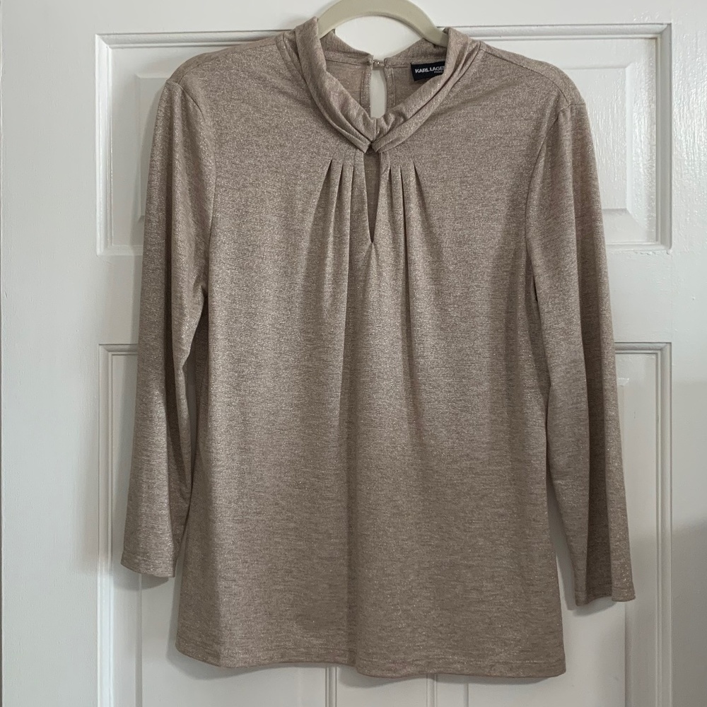 ✨KARL LAGERFELD✨PARIS✨Gold Keyhole Knit Long Sleeve Blouse Sz: S